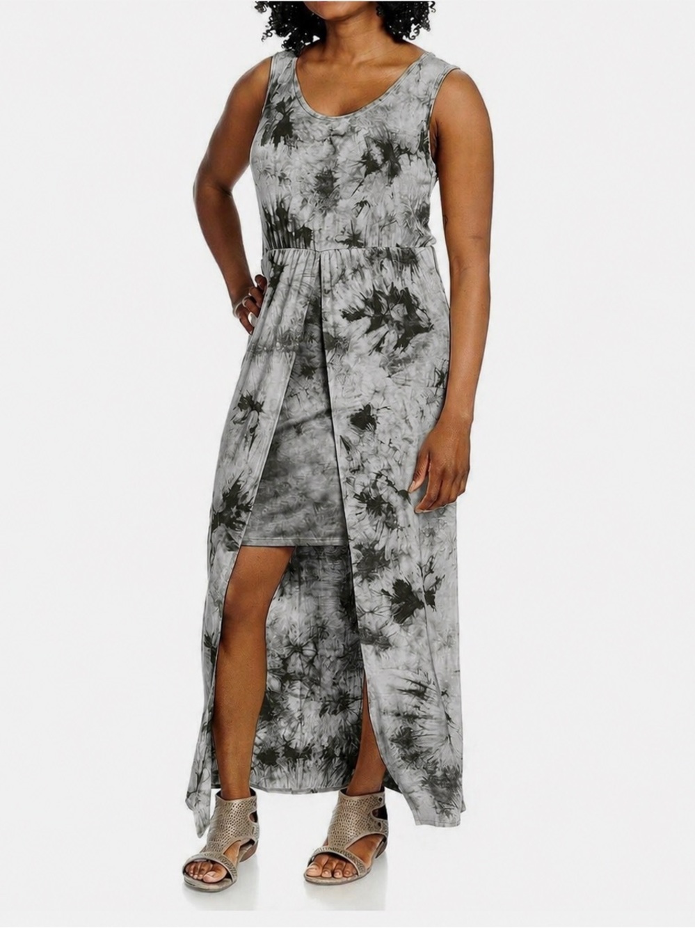 Kate & Mallory Tie Dye Slit High Low Maxi Dress